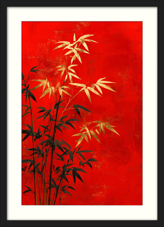 Red Bamboo Wall Art Prints Set of 2