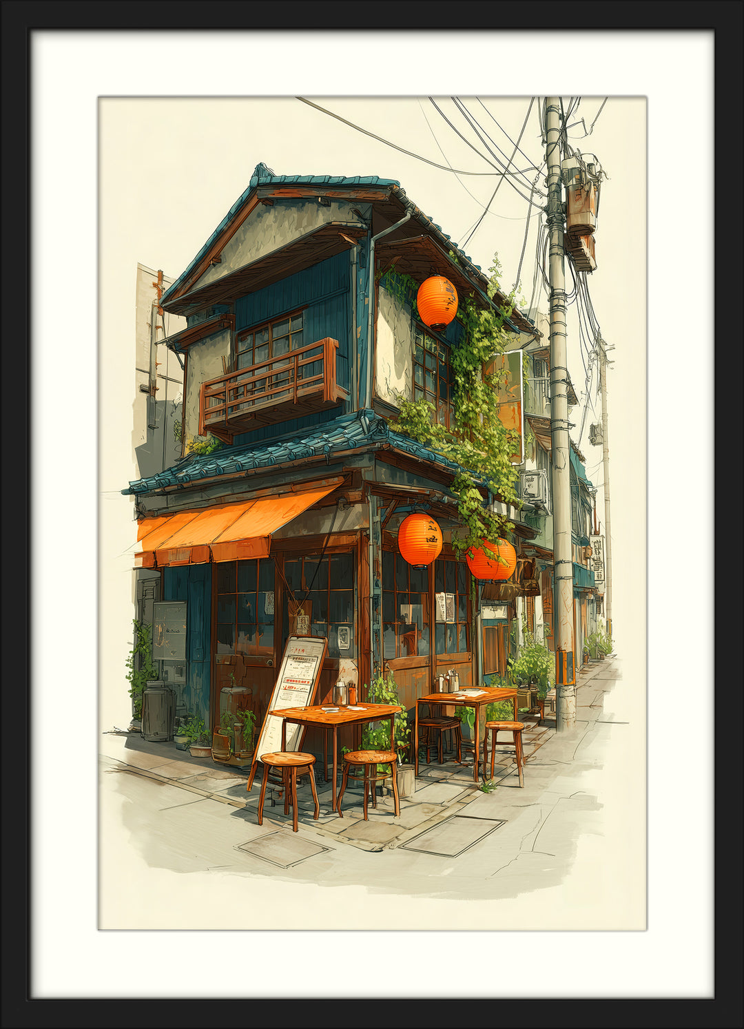 Japanese Street Cafe Wall Art Print