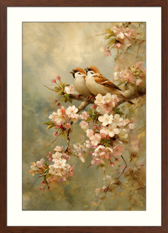 Sparrow Cherry Blossom Wall Art Print