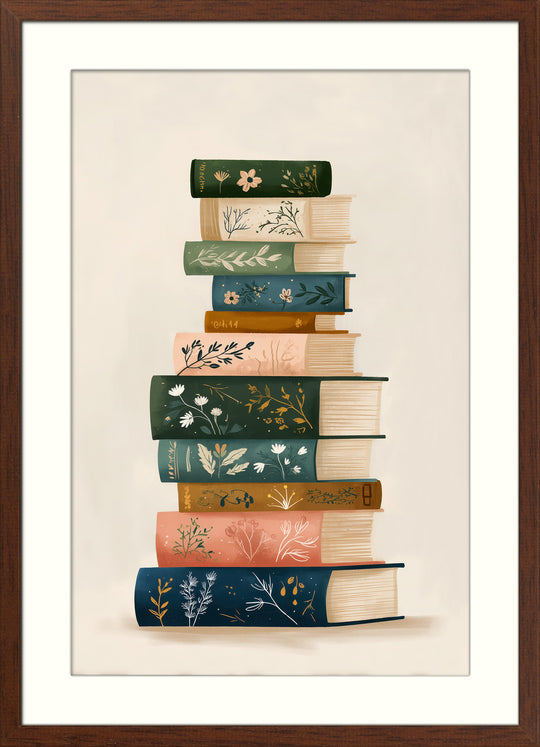 Stacked books wall art print