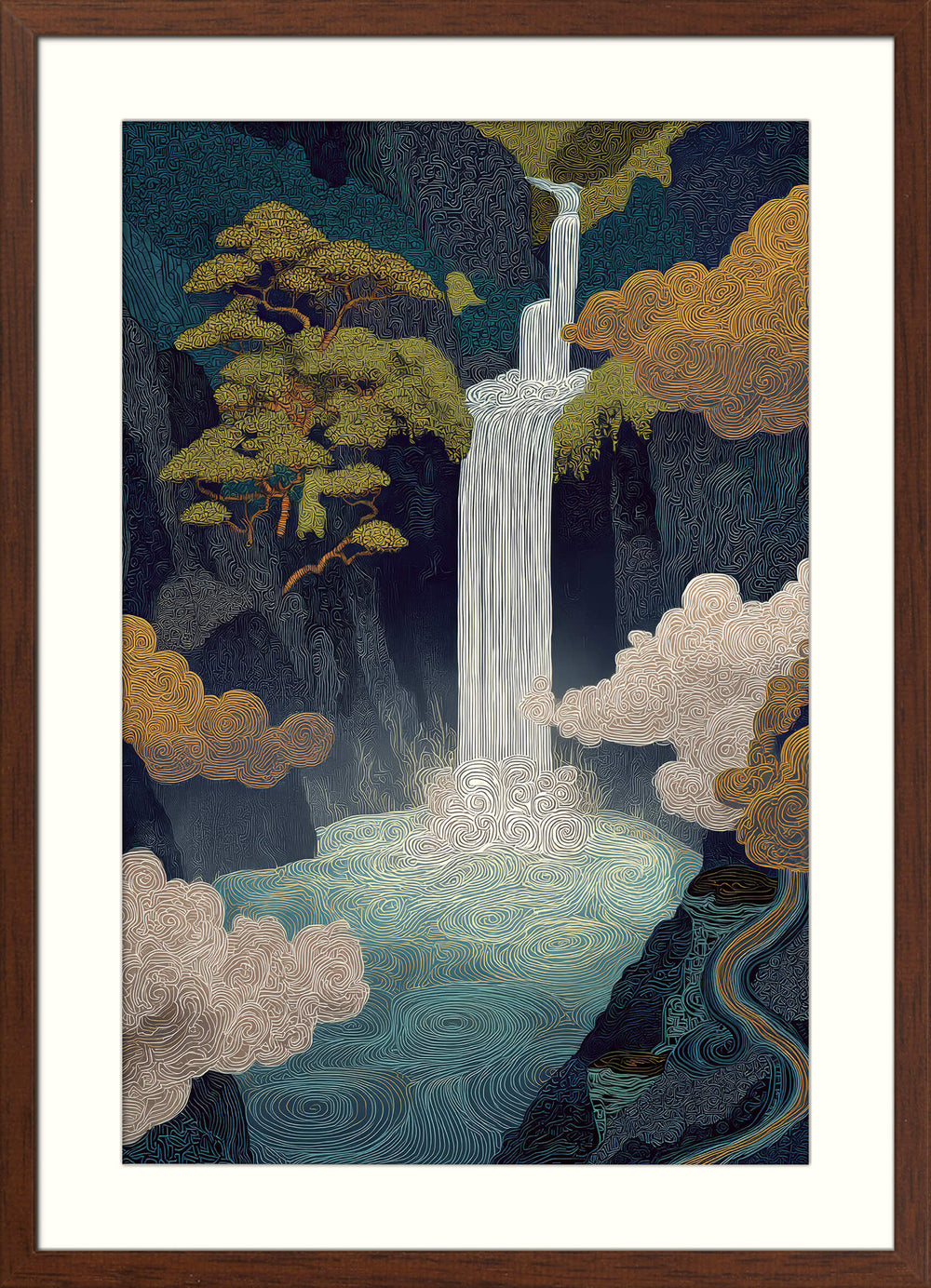 Waterfall in Japanese Mountain Forest