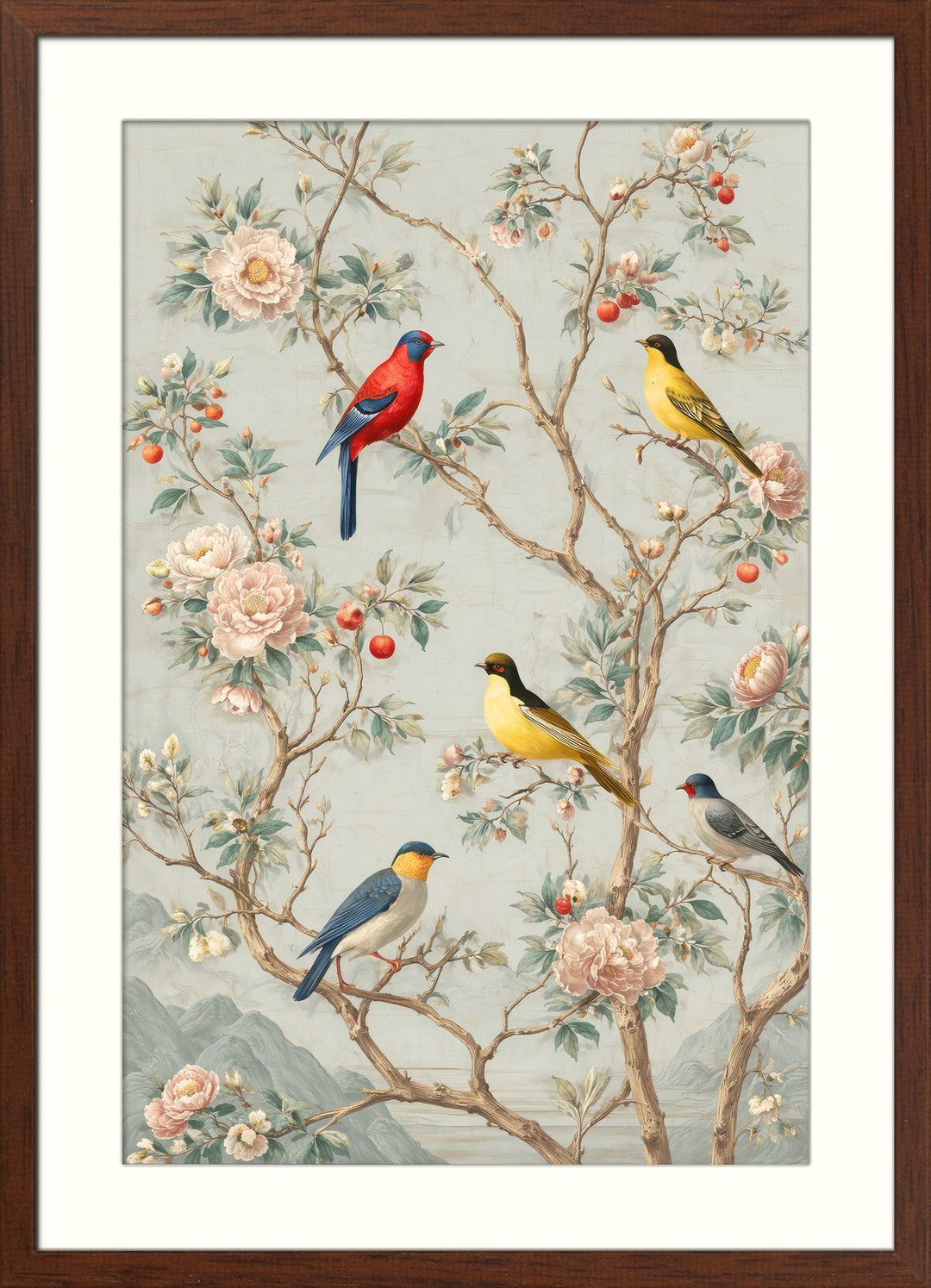 Birds Floral Wall Art Print