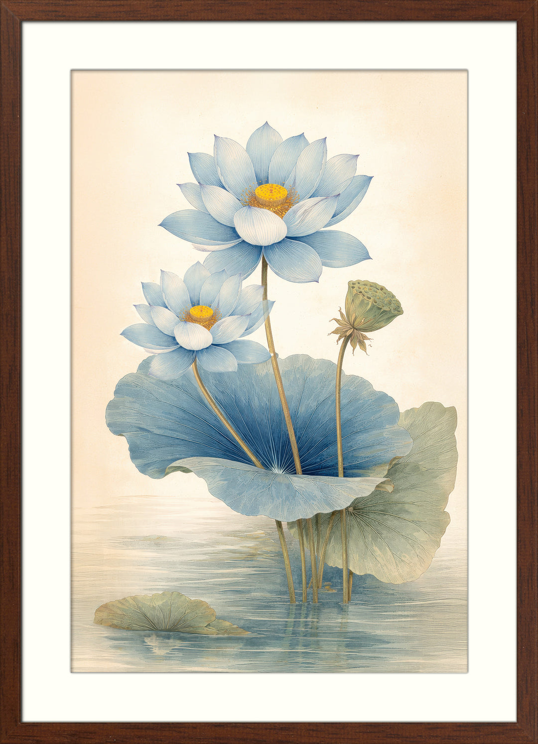 Blue Lotus Wall Art Prints Set of 2