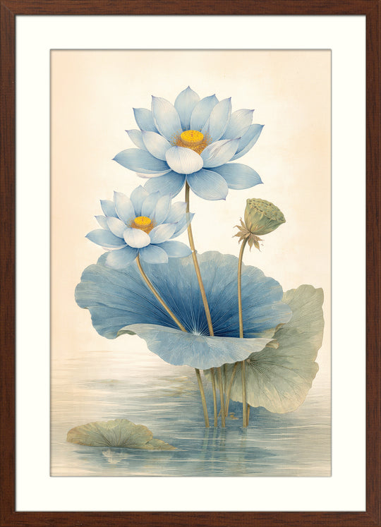 Blue Lotus Wall Art Prints Set of 2