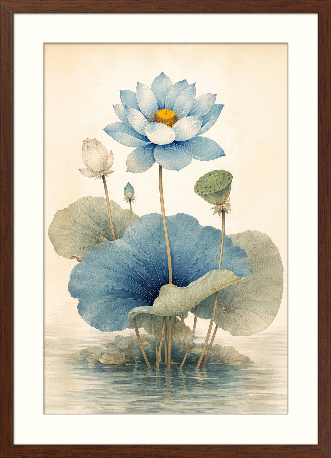Blue Lotus Wall Art Prints Set of 2