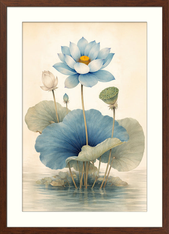 Blue Lotus Wall Art Prints Set of 2