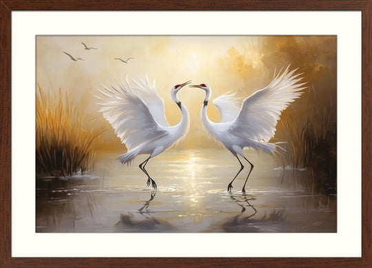 Dancing Crane Pair Wall Art Print