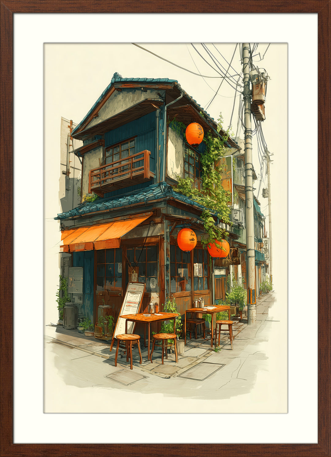 Japanese Street Cafe Wall Art Print
