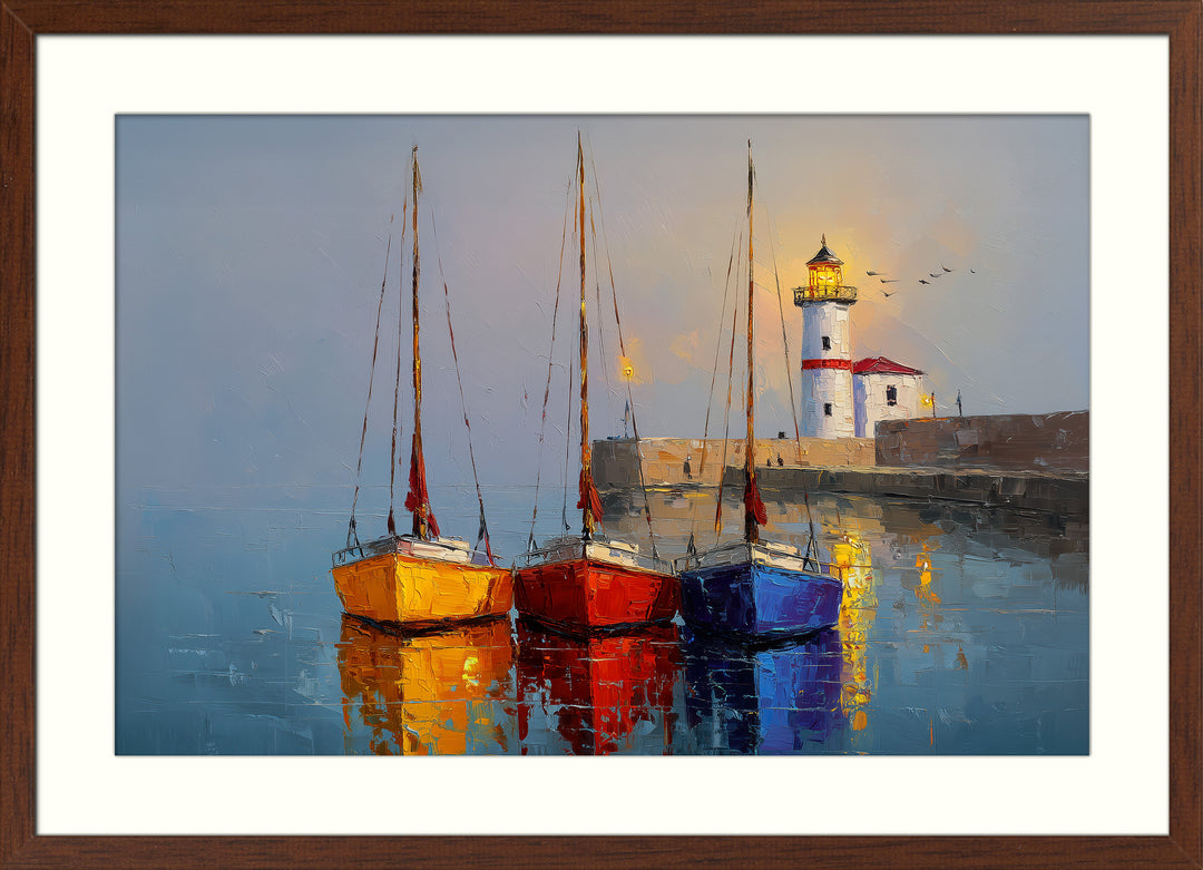 Lighthouse and sailboats wall art print
