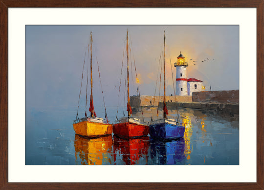 Lighthouse and sailboats wall art print