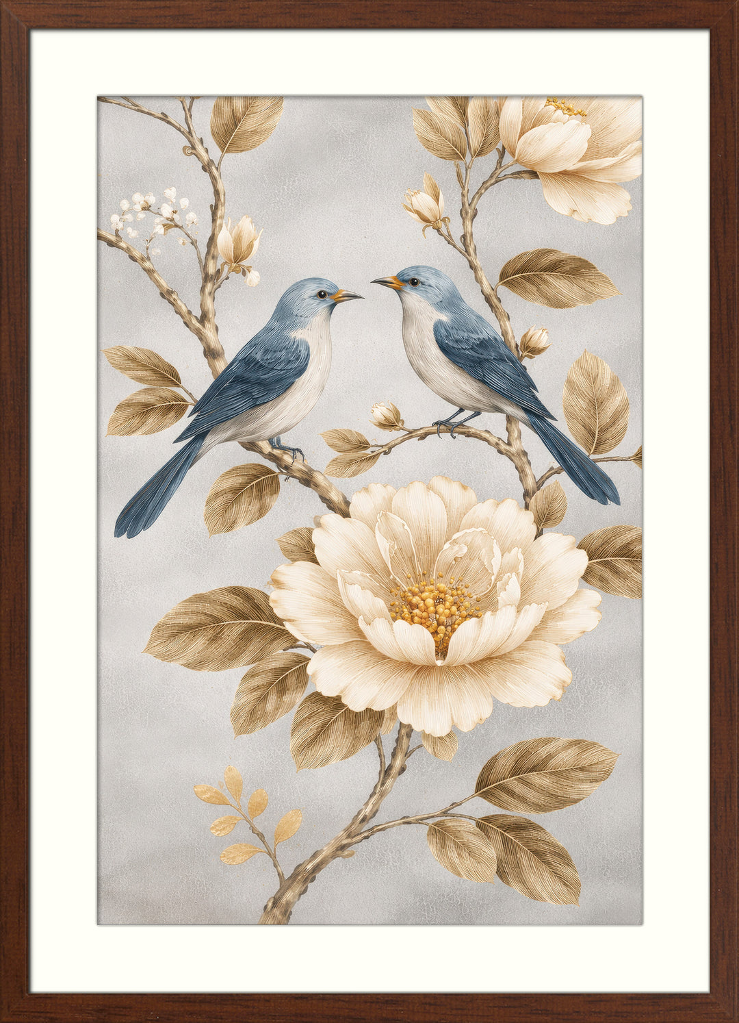Blue Bird and Peony Wall Art Prints Set of 2