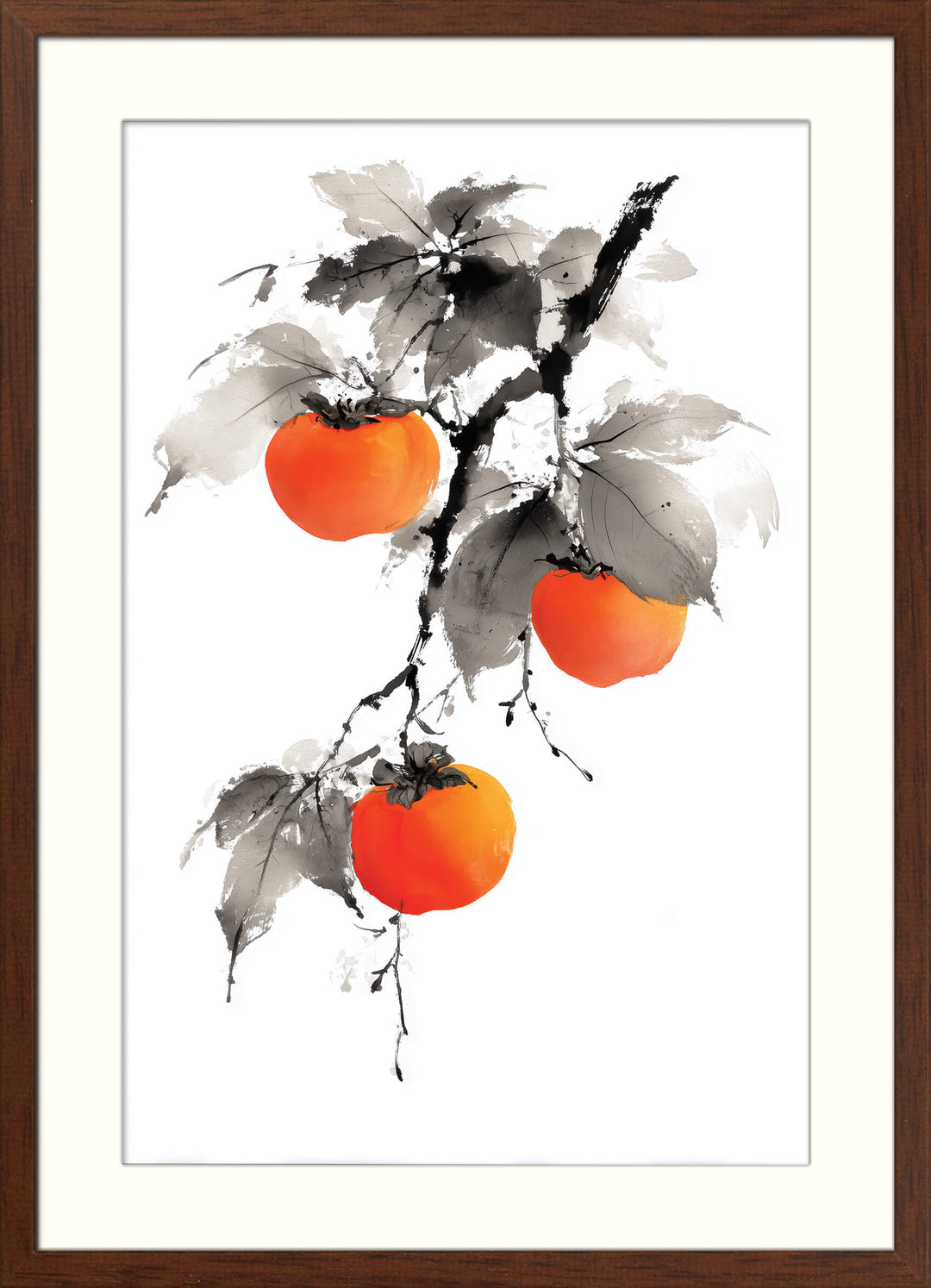 Sumi-e Persimmons on Branch
