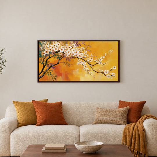 Large Orange Floral Canvas Wall Art Print
