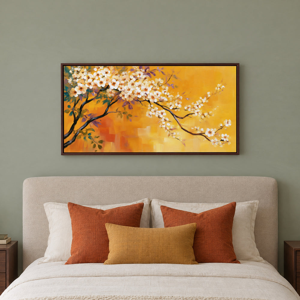 Large Orange Floral Canvas Wall Art Print