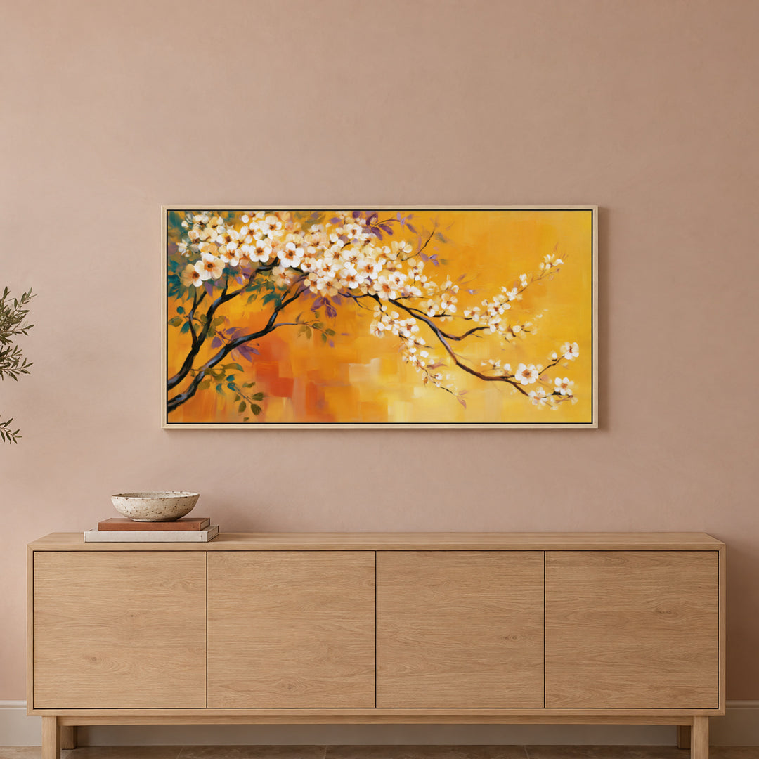 Large Orange Floral Canvas Wall Art Print