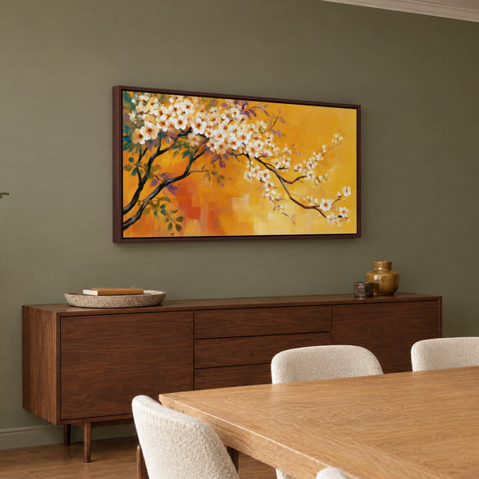 Large Orange Floral Canvas Wall Art Print
