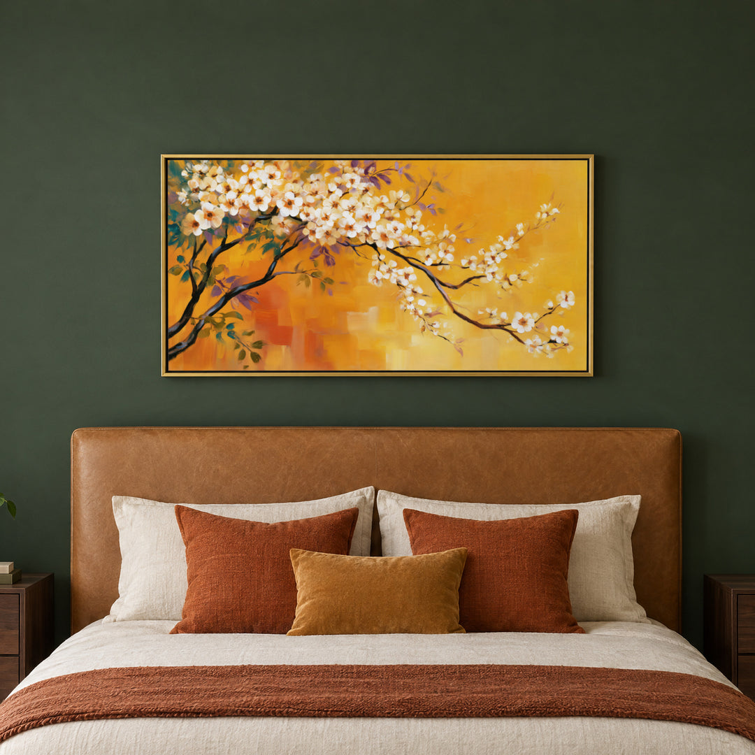 Large Orange Floral Canvas Wall Art Print