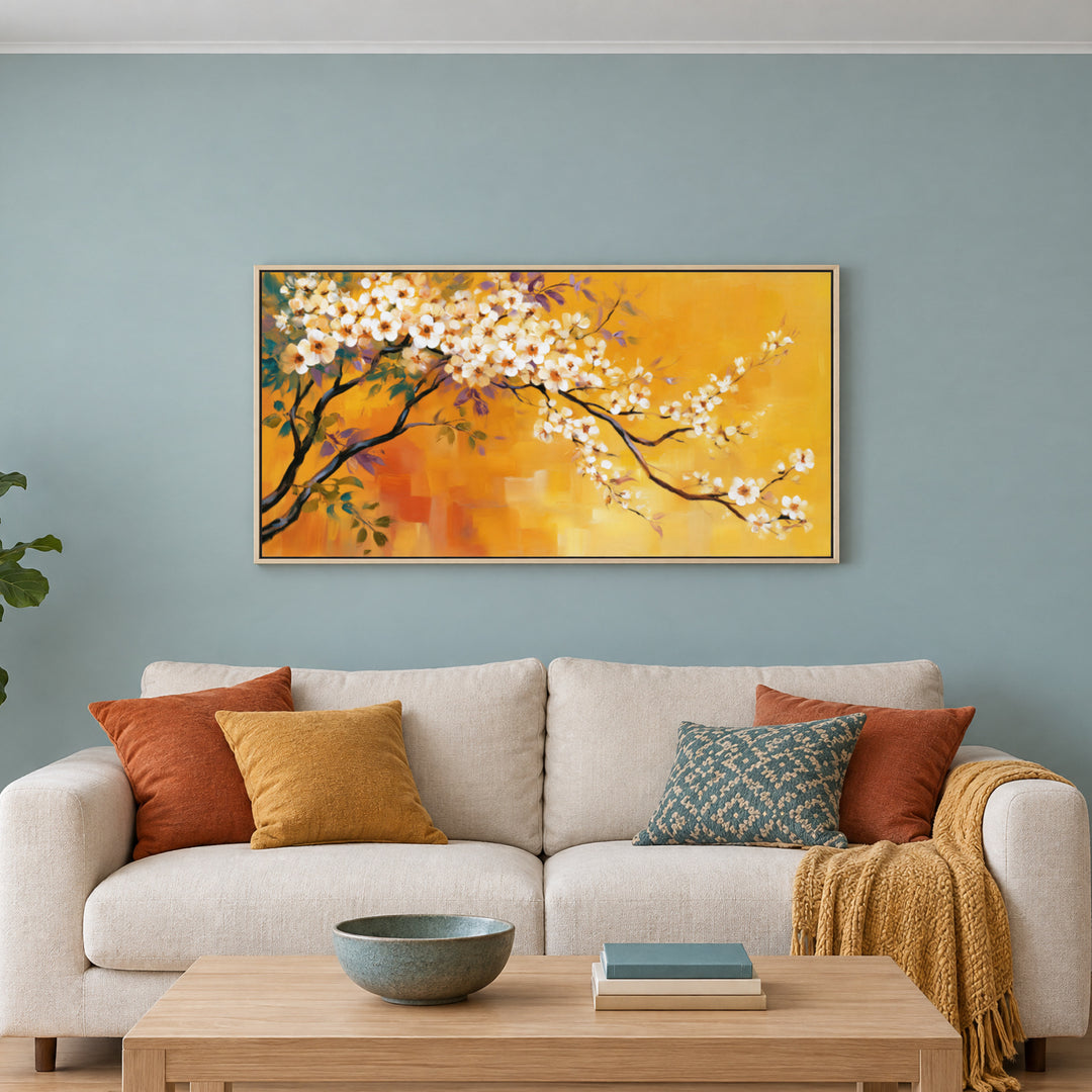 Large Orange Floral Canvas Wall Art Print