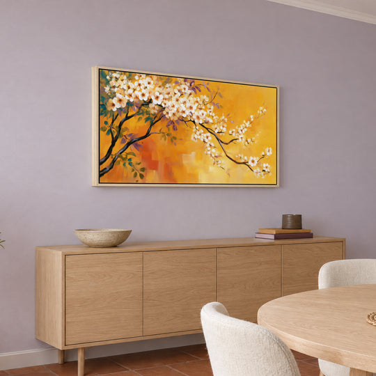 Large Orange Floral Canvas Wall Art Print