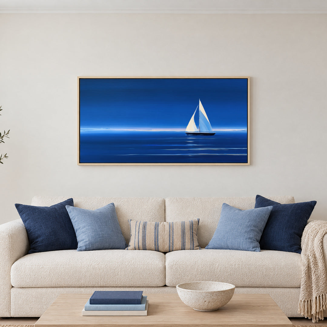 Large Blue Sailboat Canvas Wall Art Print