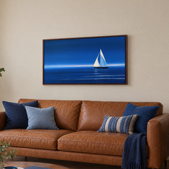 Large Blue Sailboat Canvas Wall Art Print