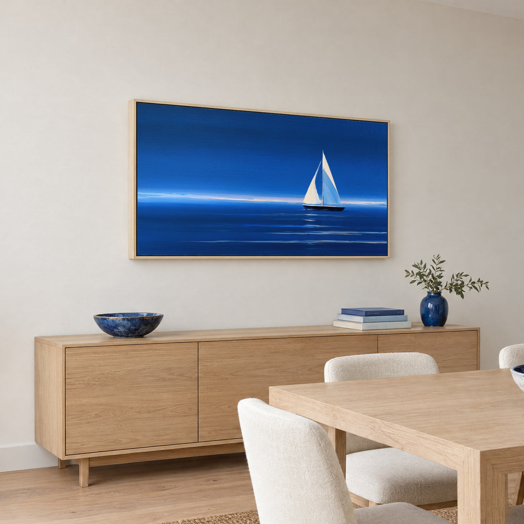 Large Blue Sailboat Canvas Wall Art Print