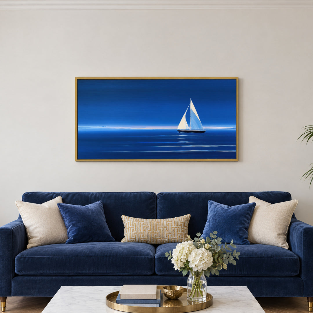 Large Blue Sailboat Canvas Wall Art Print