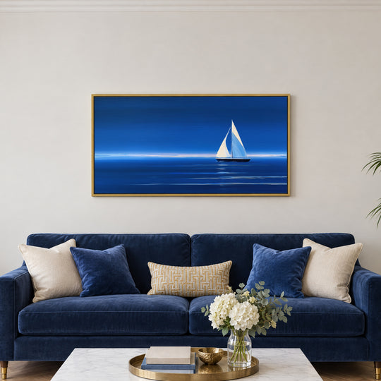 Large Blue Sailboat Canvas Wall Art Print