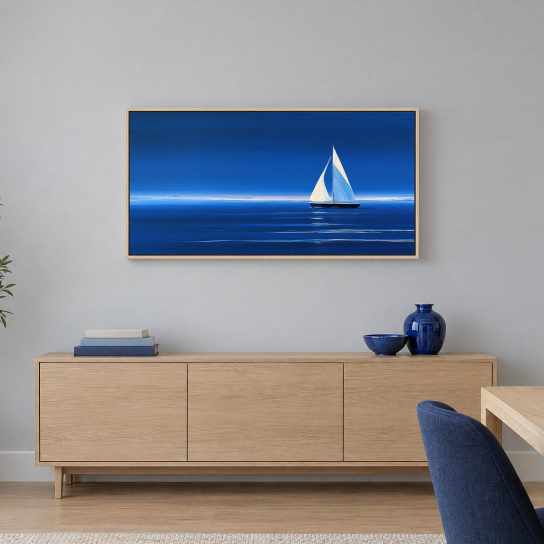 Large Blue Sailboat Canvas Wall Art Print