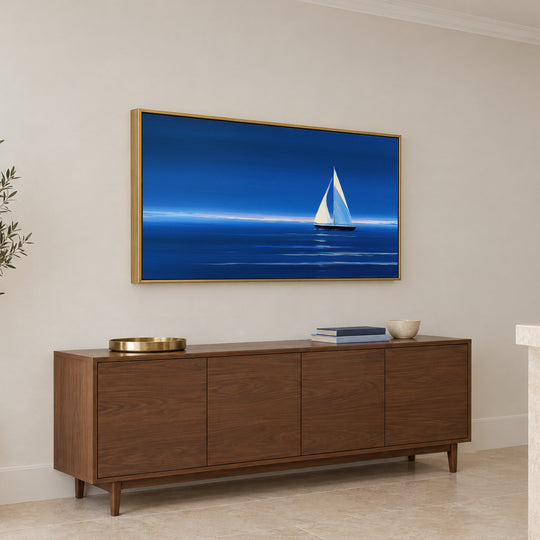 Large Blue Sailboat Canvas Wall Art Print