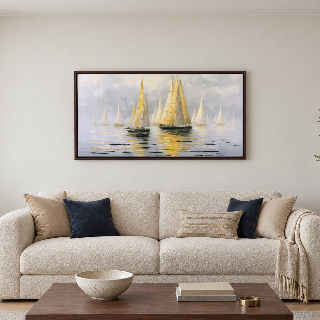 Golden Sailing Boats Wall Art