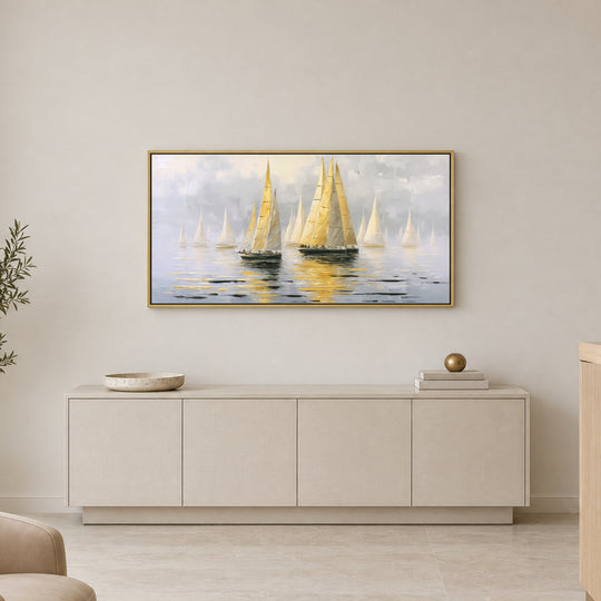 Golden Sailing Boats Wall Art