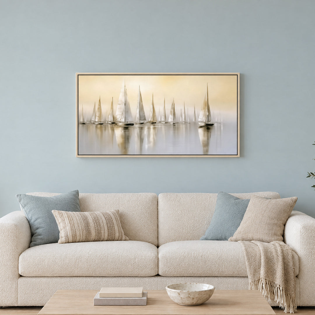 Large Neutral Sailboat Canvas Wall Art Print