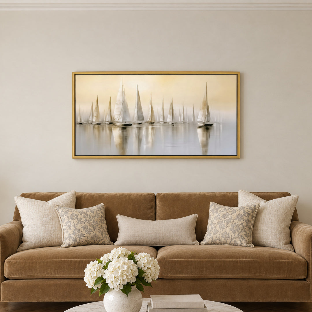 Large Neutral Sailboat Canvas Wall Art Print