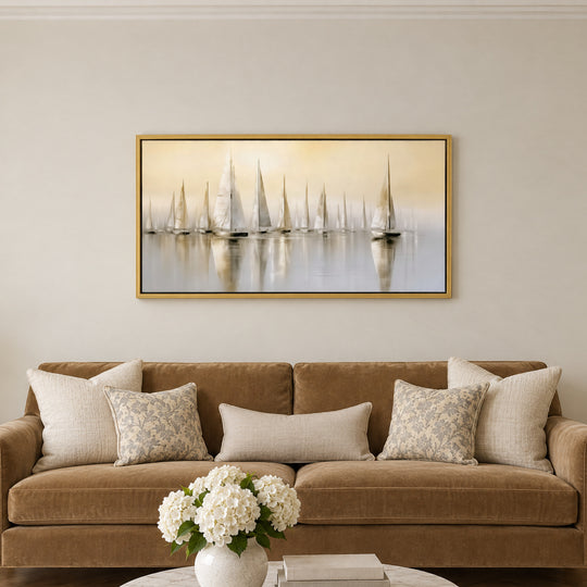 Large Neutral Sailboat Canvas Wall Art Print
