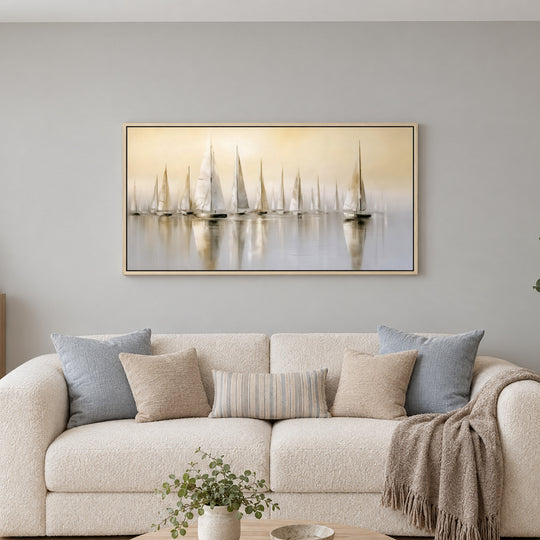 Large Neutral Sailboat Canvas Wall Art Print