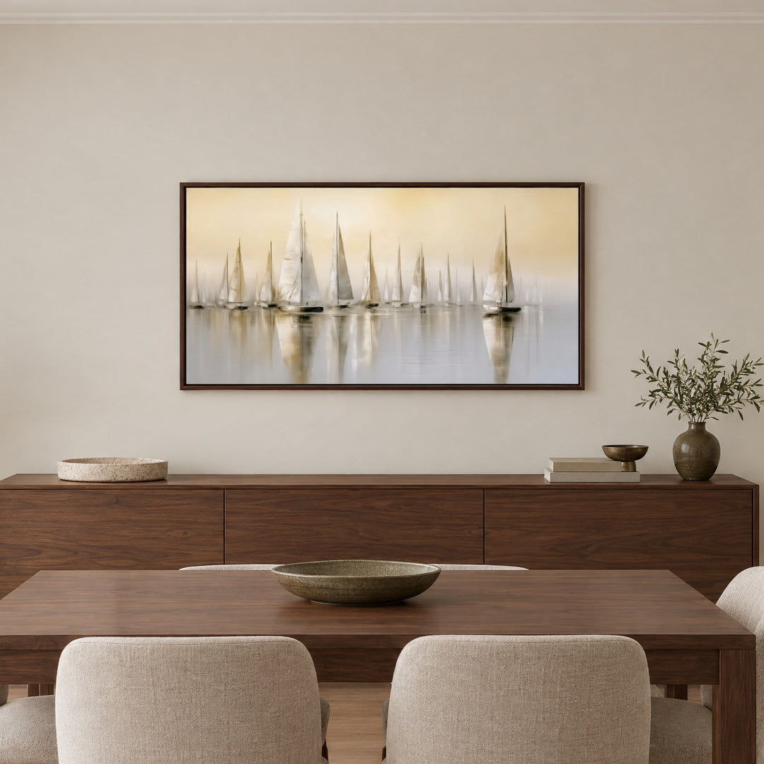 Large Neutral Sailboat Canvas Wall Art Print