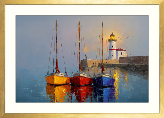 Lighthouse and sailboats wall art print