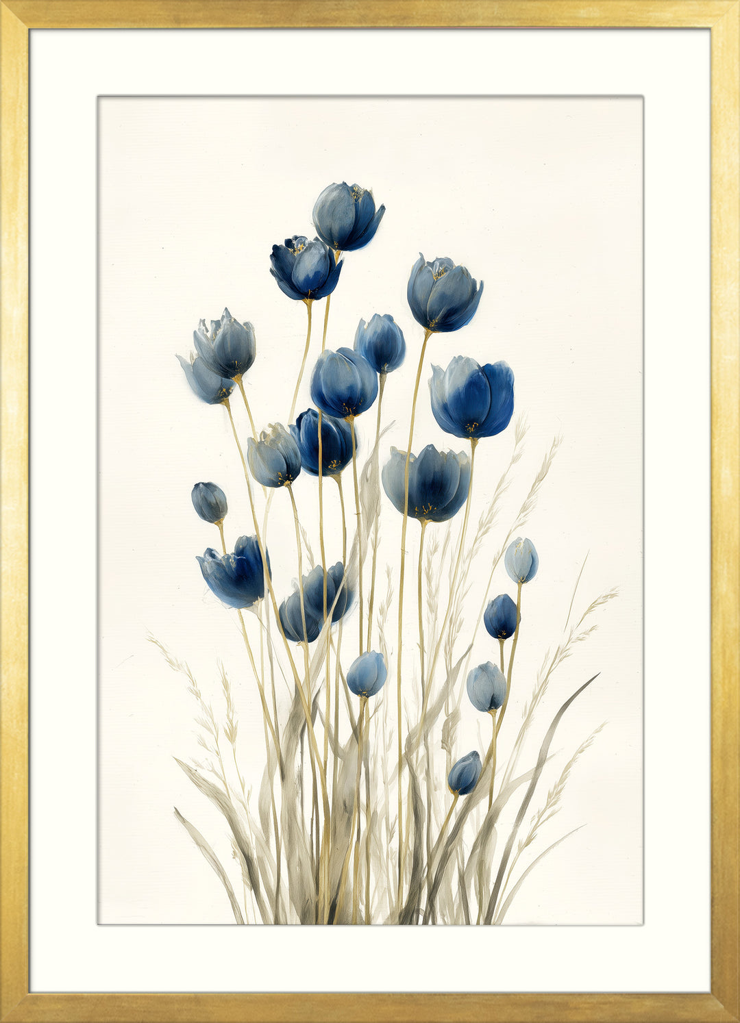 Blue Wildflower Art Print: Botanical Stems