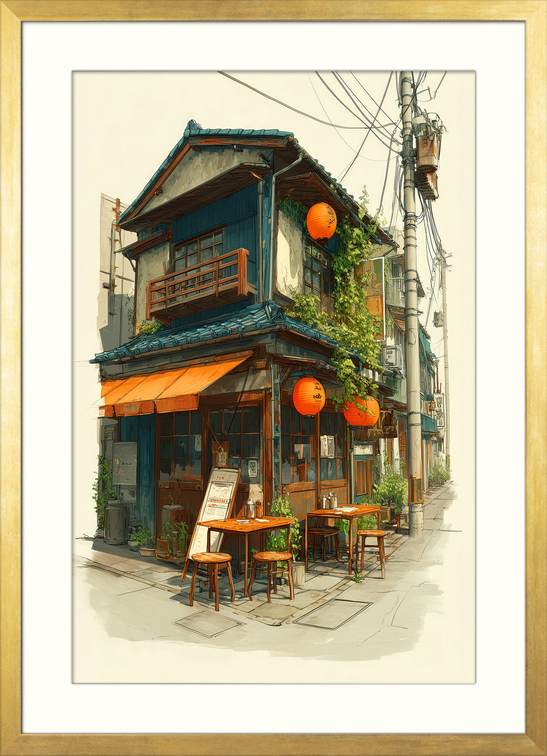 Japanese Street Cafe Wall Art Print