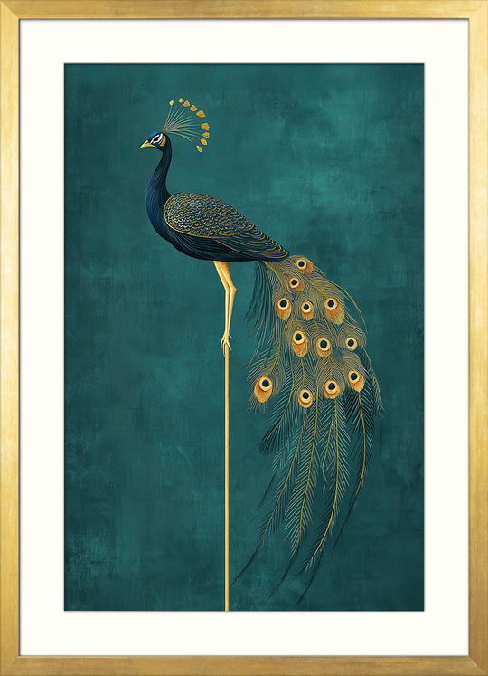 Golden Peacock on Teal