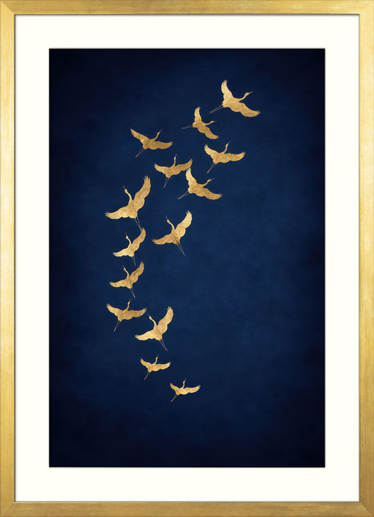 Gold Crane Wall Art Prints Set of 3