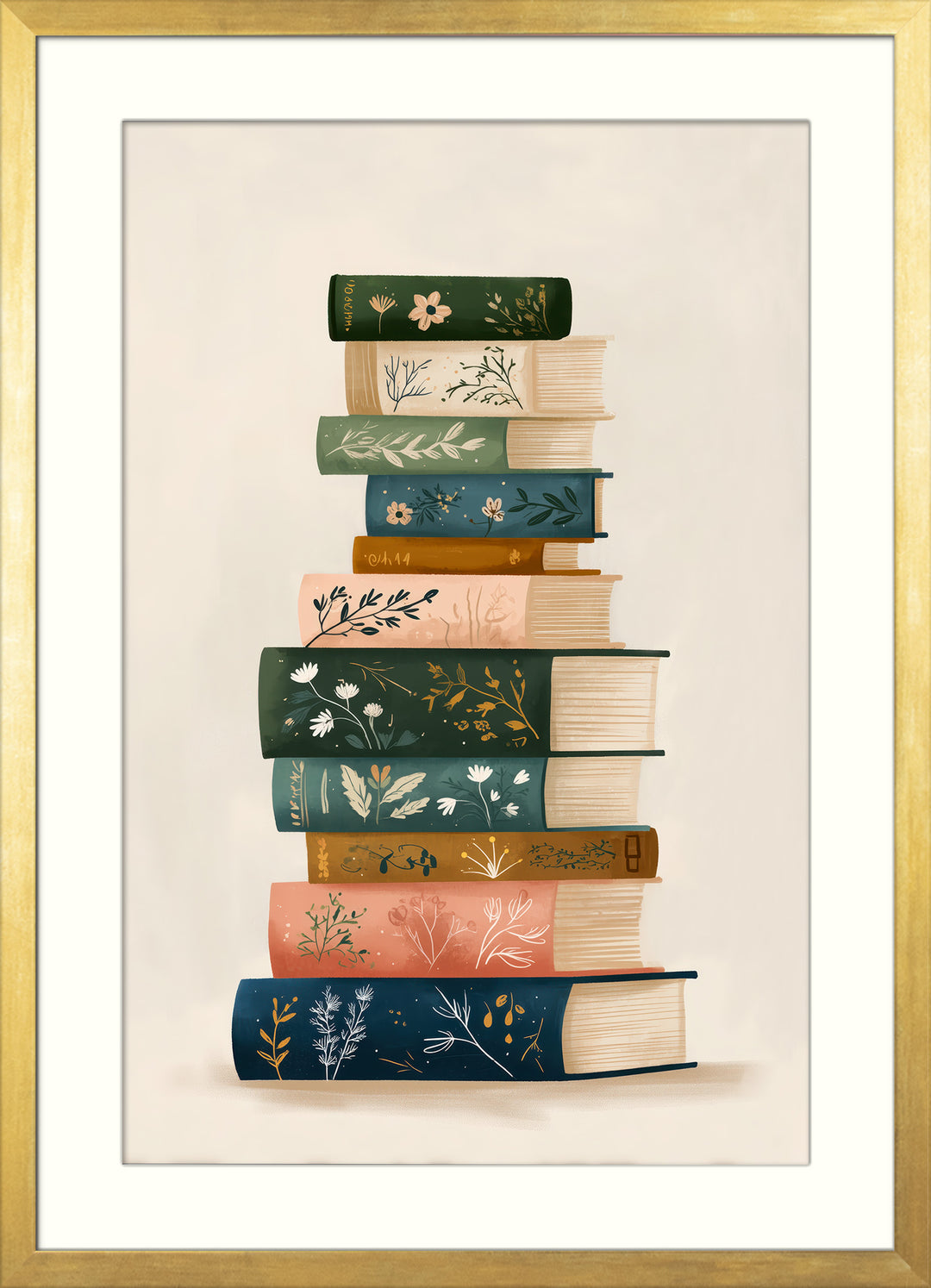 Stacked books wall art print