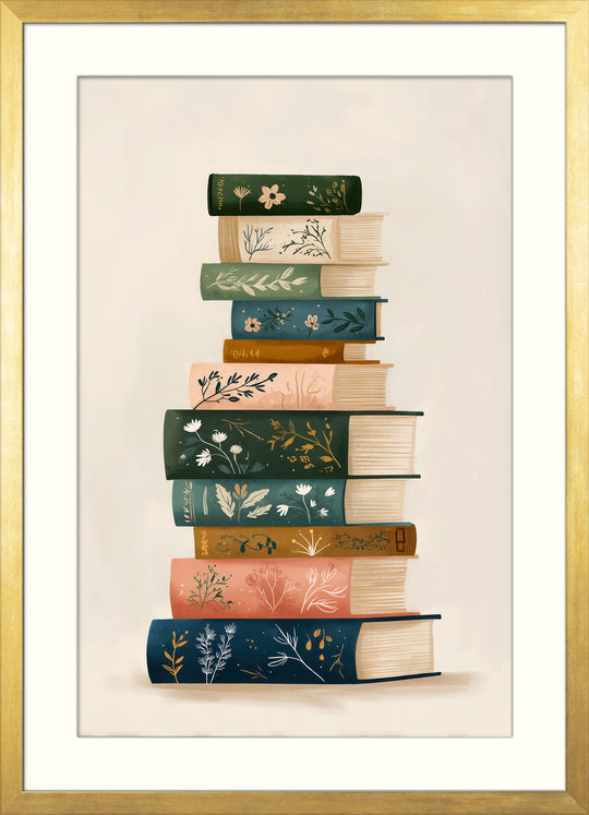Stacked books wall art print