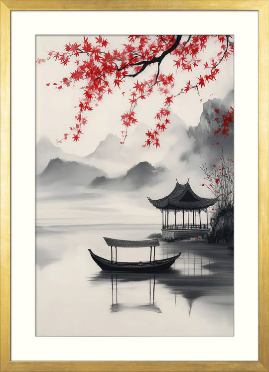 Asian Lake Pavilion Wall Art Print