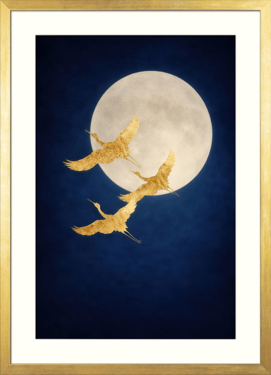 Gold Crane Wall Art Prints Set of 3