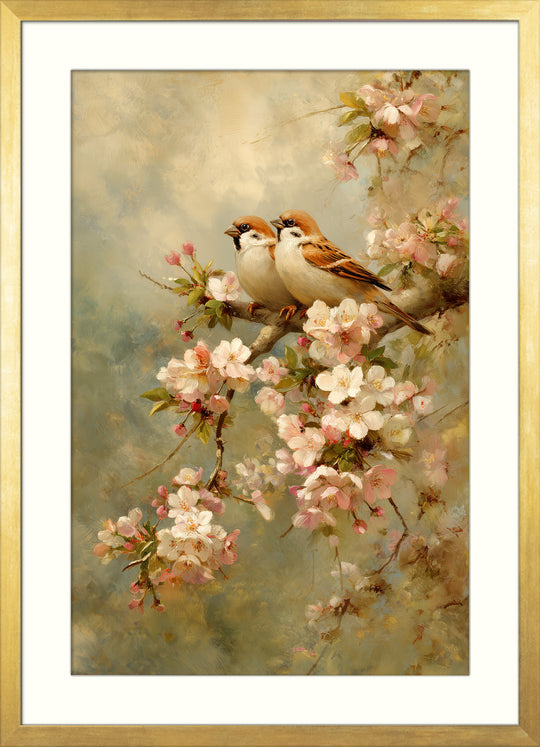 Sparrow Cherry Blossom Wall Art Print
