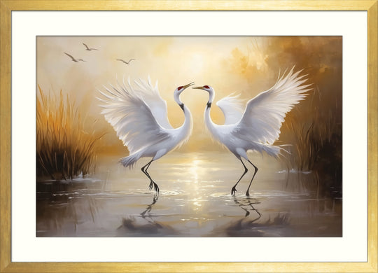 Dancing Crane Pair Wall Art Print
