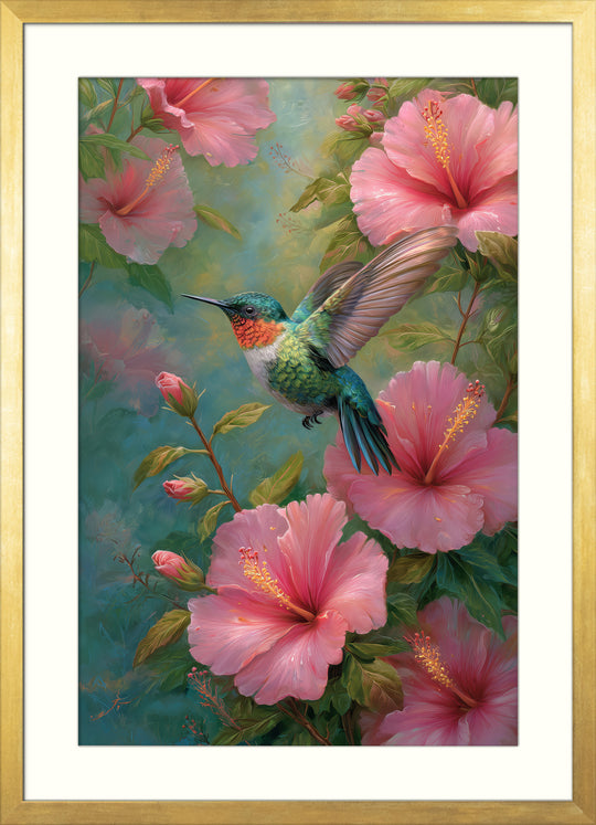 Hummingbird Floral Wall Art Print