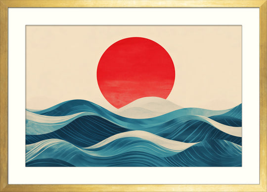 Red Sun Over Rolling Waves